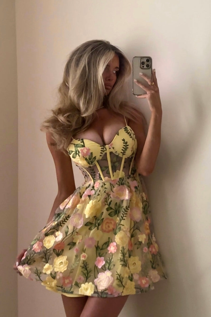 Lover Floral Mini Dress - Yellow