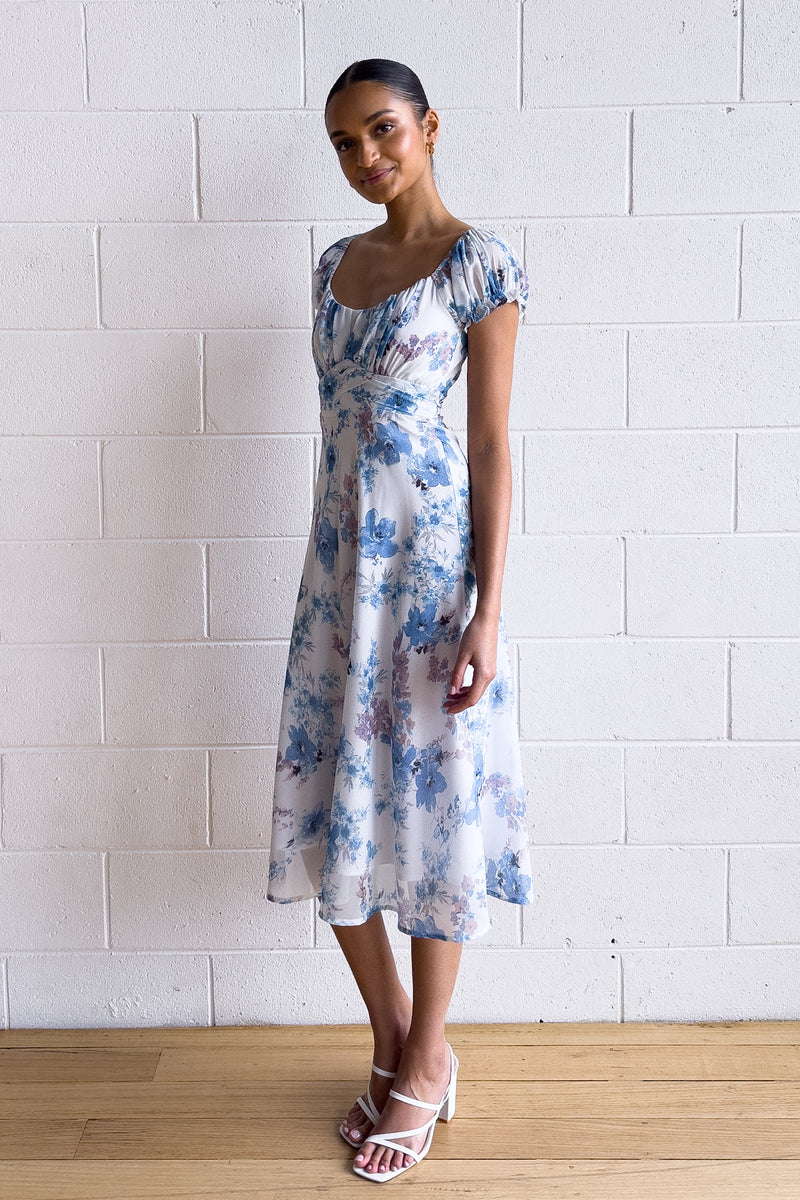 Maisha Floral Midi Dress - Blue