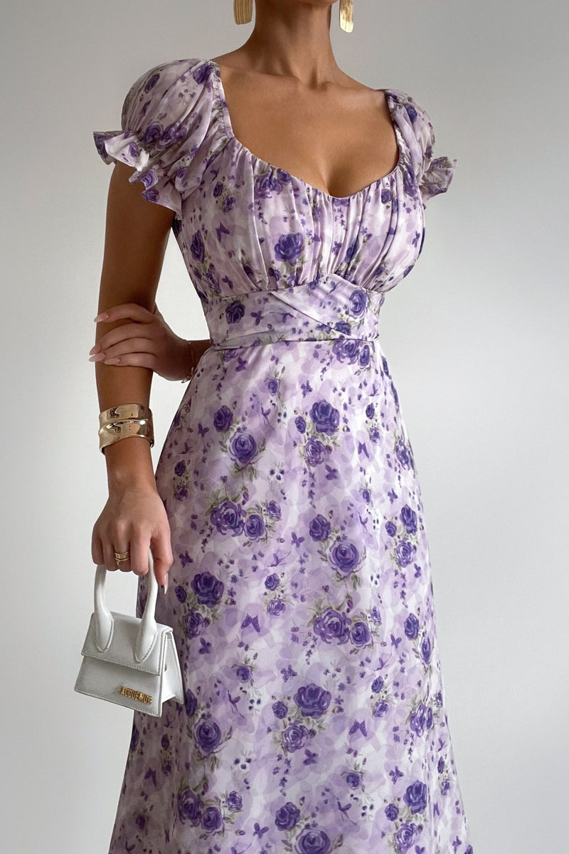 Belinda Floral Midi Dress - Lilac