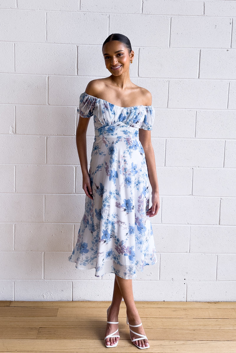 Maisha Floral Midi Dress - Blue