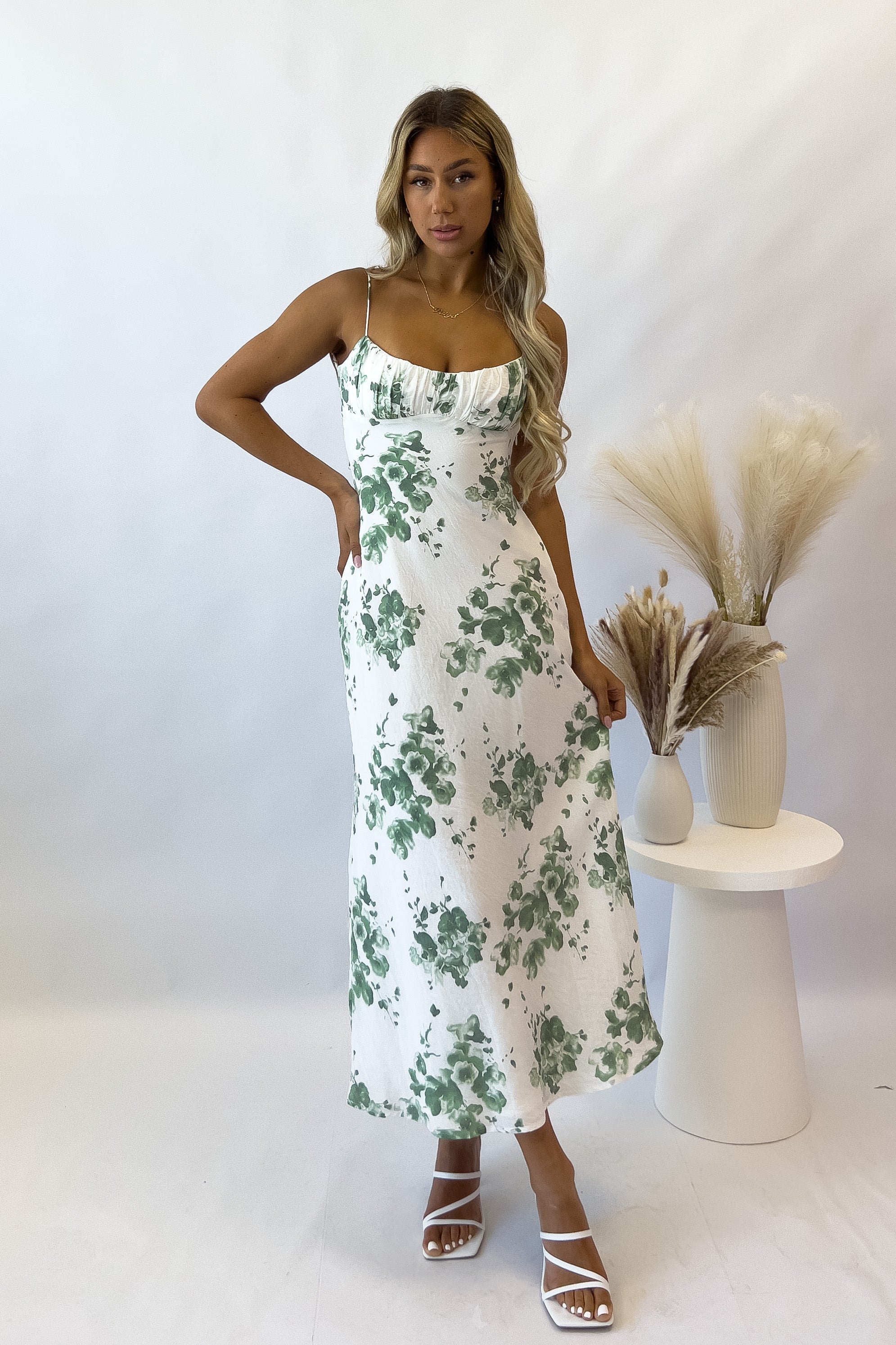 Noah Midi Dress - Green Florals – Kameli Boutique